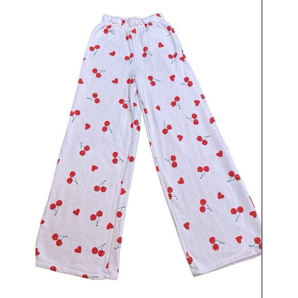 Grayson Threads  Women’s  Sweatpants Pink Cherries + Hearts Wide Leg Size XXS - Picture 1 of 8